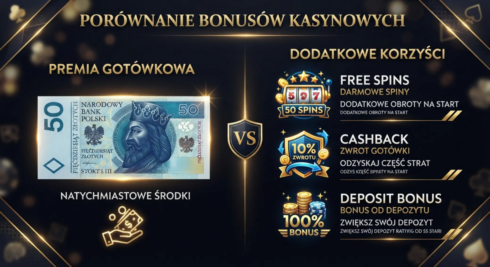 Porównanie bonusu 50 zł z innymi typami promocji kasynowych