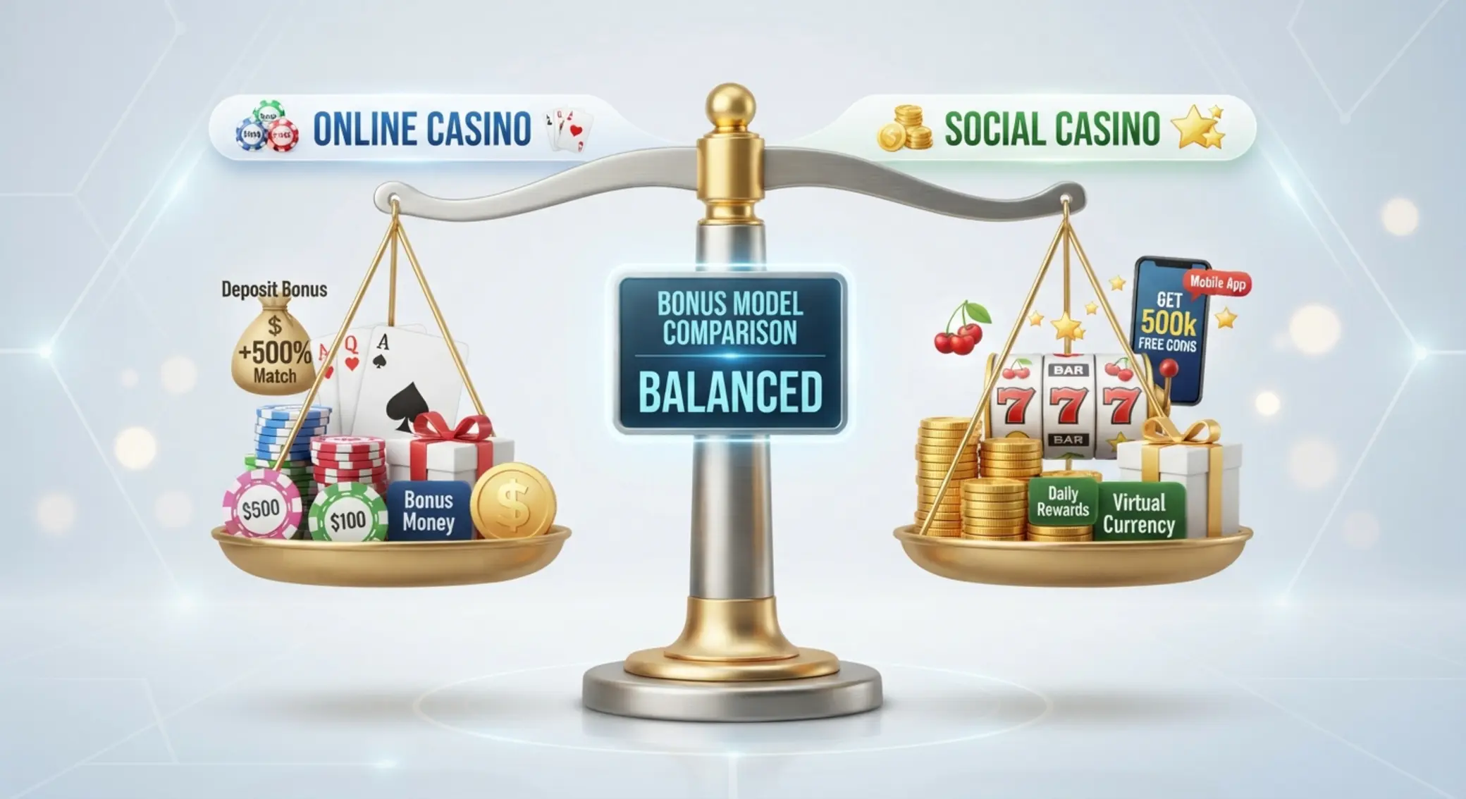 Wizualne porównanie bonusu kasynowego i social casino