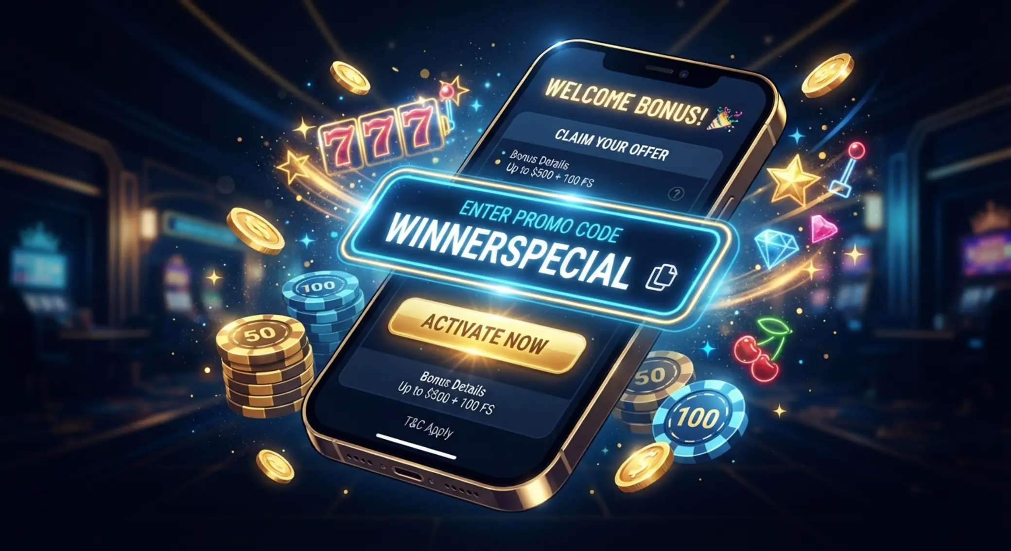 Kody bonusowe i promocje Grafika przedstawiająca kod bonusowy do kasyna online