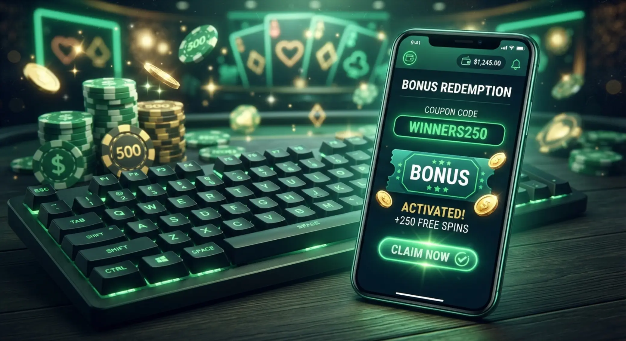Wizualizacja kodu bonusowego Verde Casino
