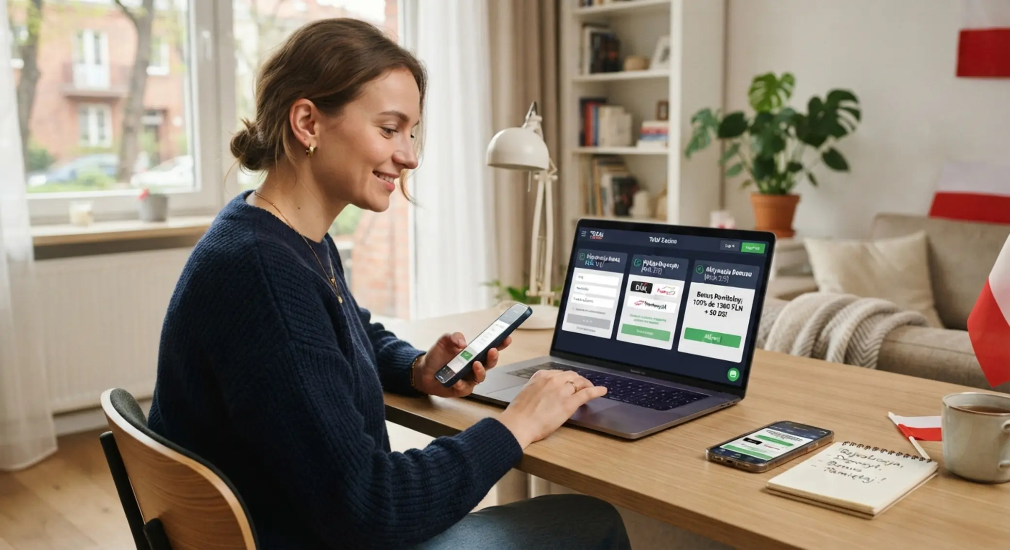 Gracz przechodzi krok po kroku rejestrację i aktywację bonusu w kasynie online