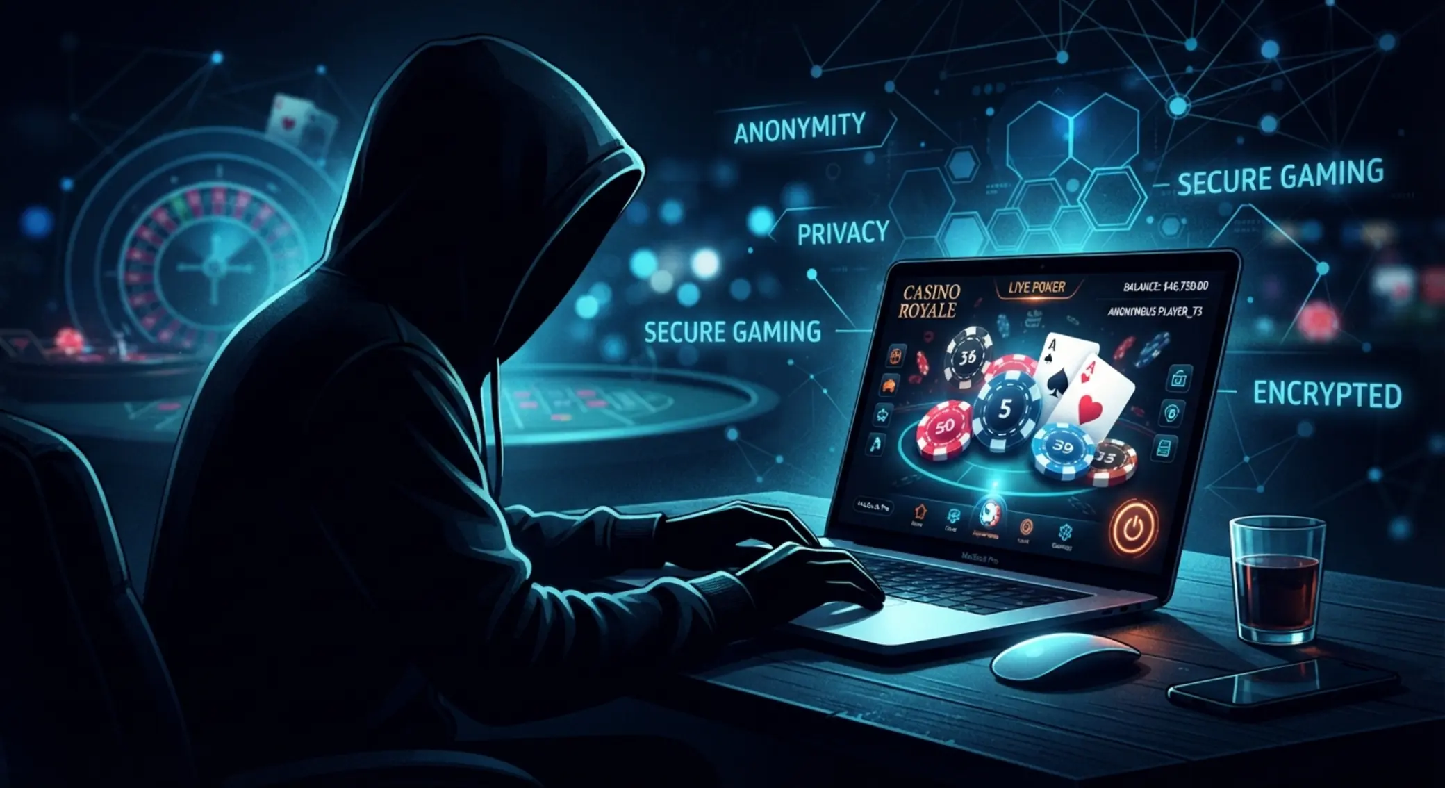 Anonimowy gracz w polskim kasynie online przy laptopie