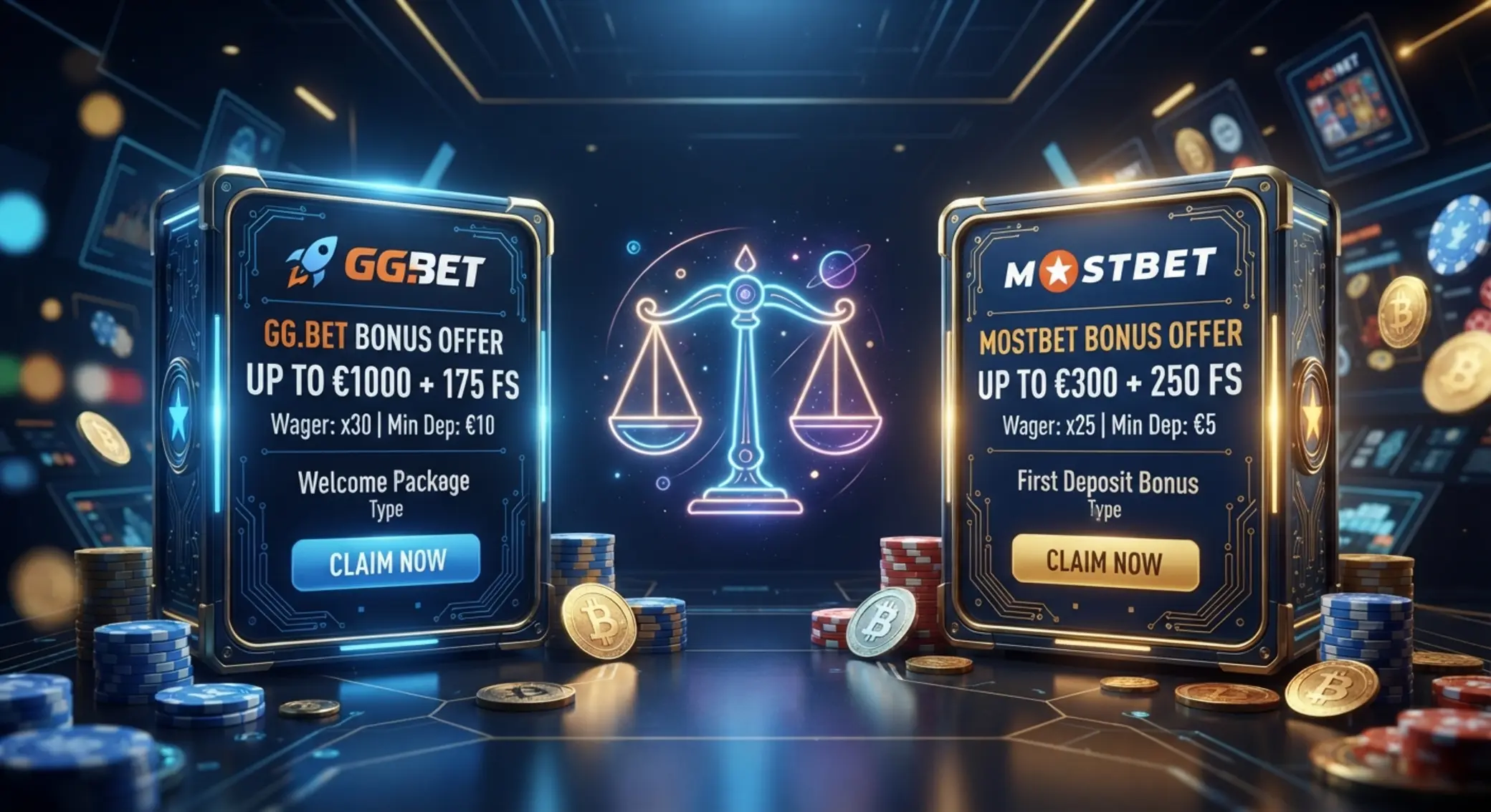 Wizualne porównanie bonusów GGBet i Mostbet